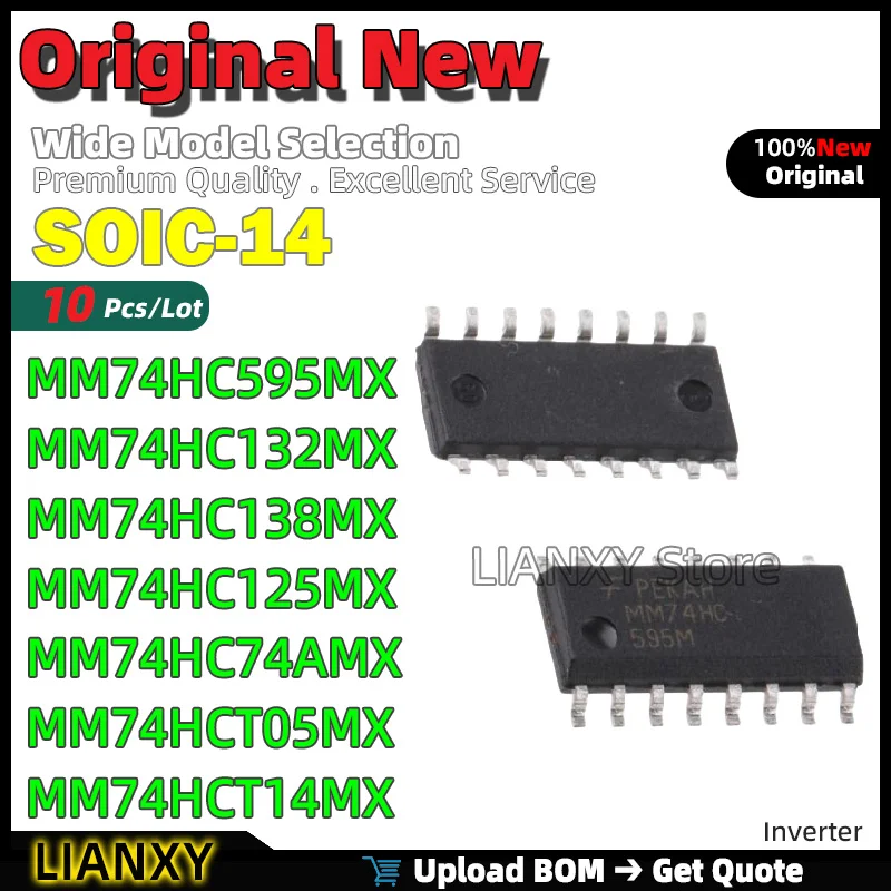 10pcs SOIC-14 MM74HC595MX MM74HC132MX MM74HC138MX MM74HC125MX MM74HC74AMX MM74HCT05MX MM74HCT14MX Inverter New Original
