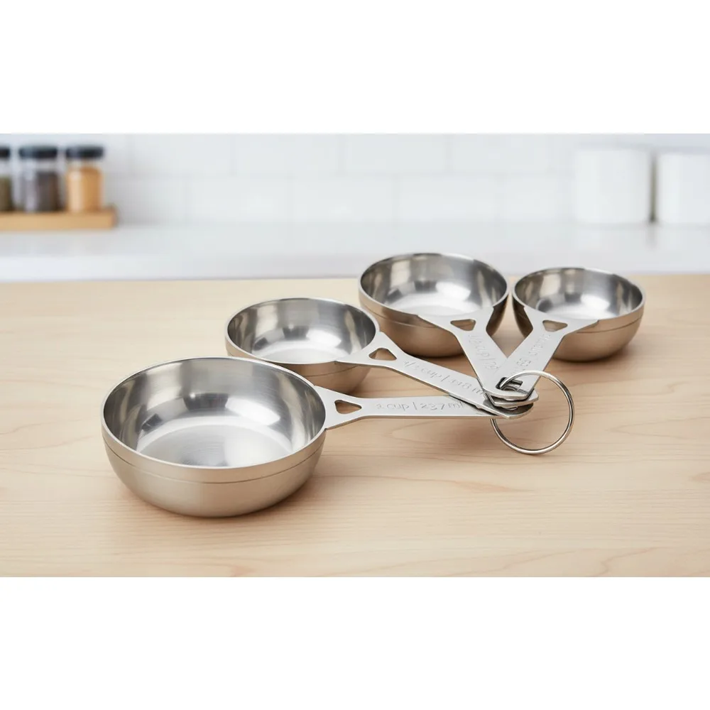 

Premium Stainless Steel Measuring Cups Set of 4 - Accurate Kitchen Essentials for Home Bakers & Cooking Enthusiasts