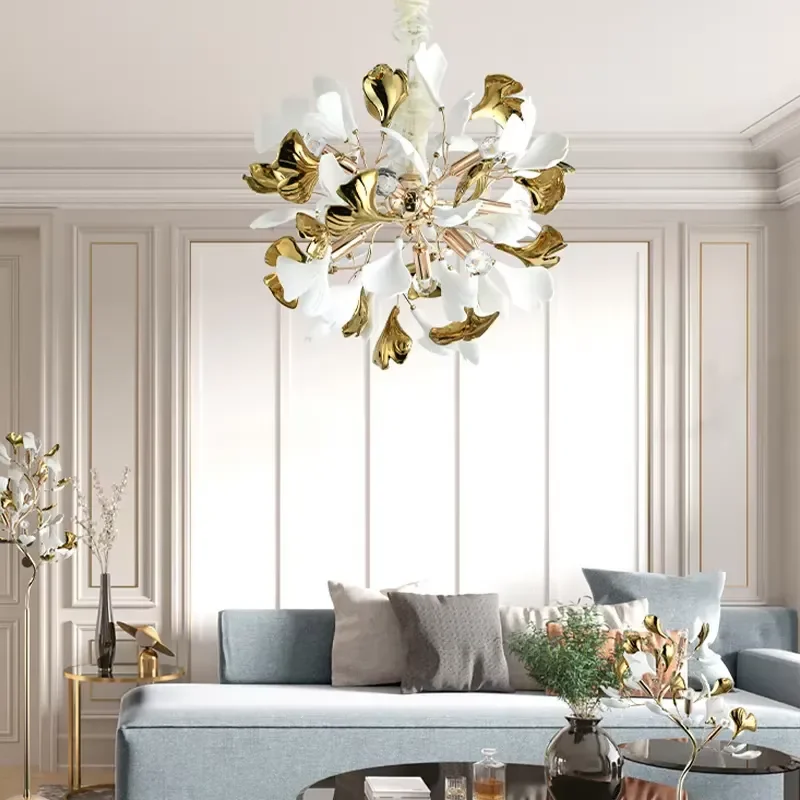 Creative light luxury ceramic chandelier ginkgo biloba design living room dining room modern chandelier home decoration