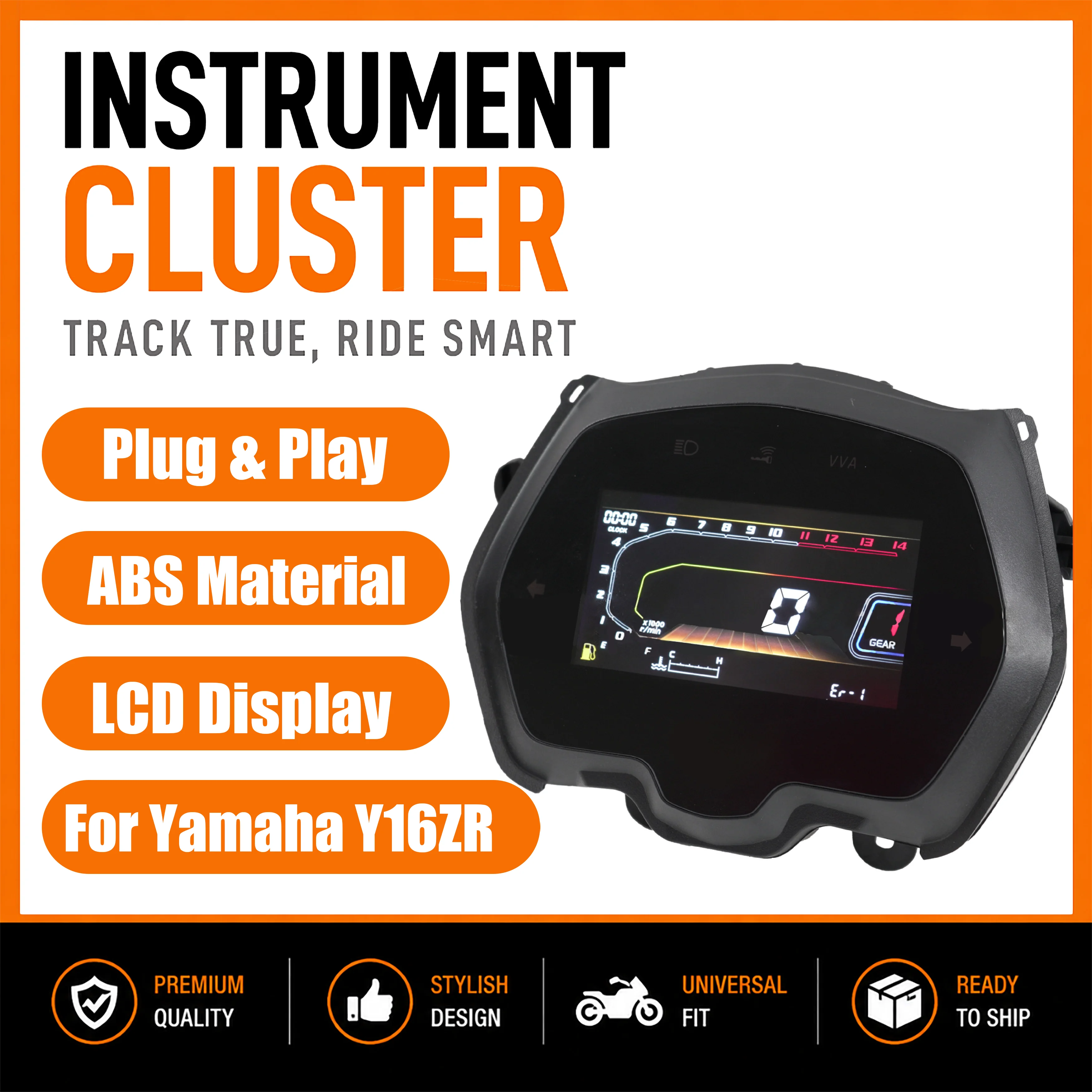 For Yamaha Y16ZR ABS LCD Digital Motorcycle Speedometer Plug & Play Full Color VVA Dashboard With Gear RPM Fuel Mileage Display
