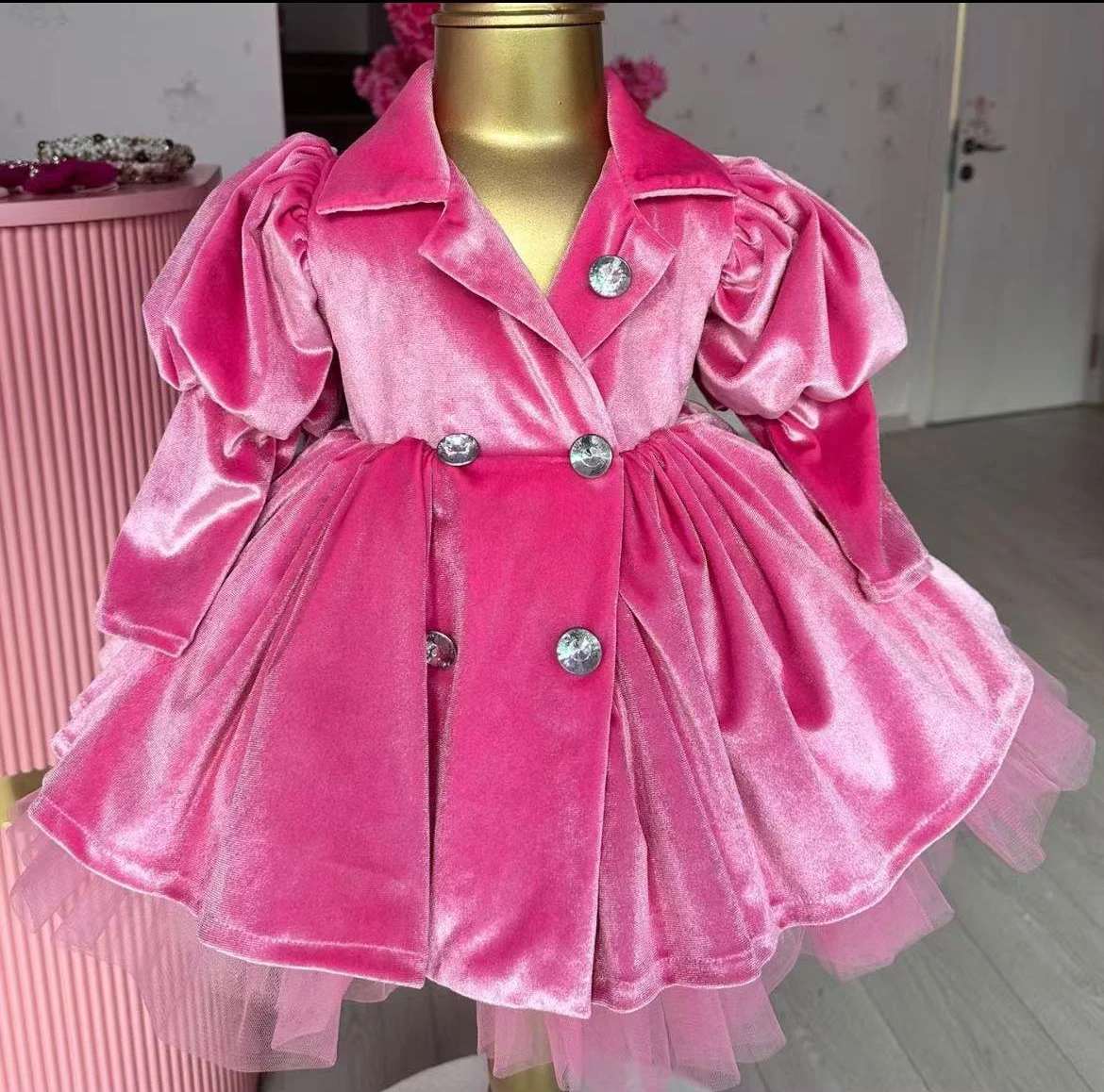 0-12Y Baby Girl Autumn Winter Red Velvet Embroidery Vintage Spanish Princess Ball Gown  Dress for Eid Causal C133