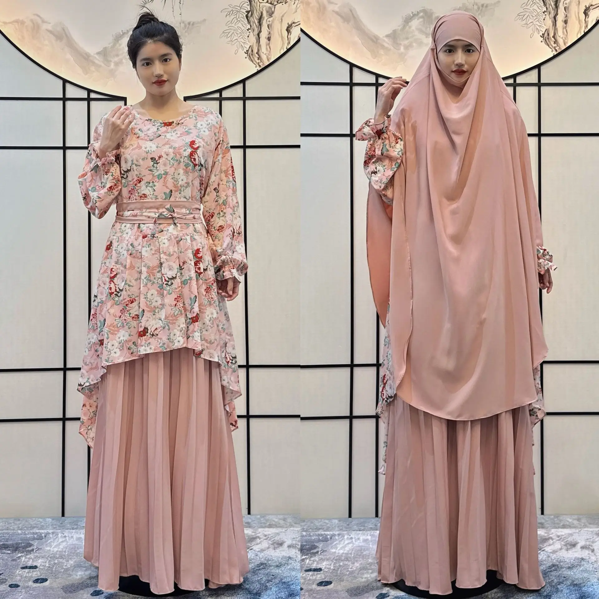 Eid Ramadán Jalabiya-Conjunto de 2 piezas para mujer, Abaya de oración para mujeres modestas, Khimar Hijab, vestido largo, caftán musulmán, traje de ropa islámica