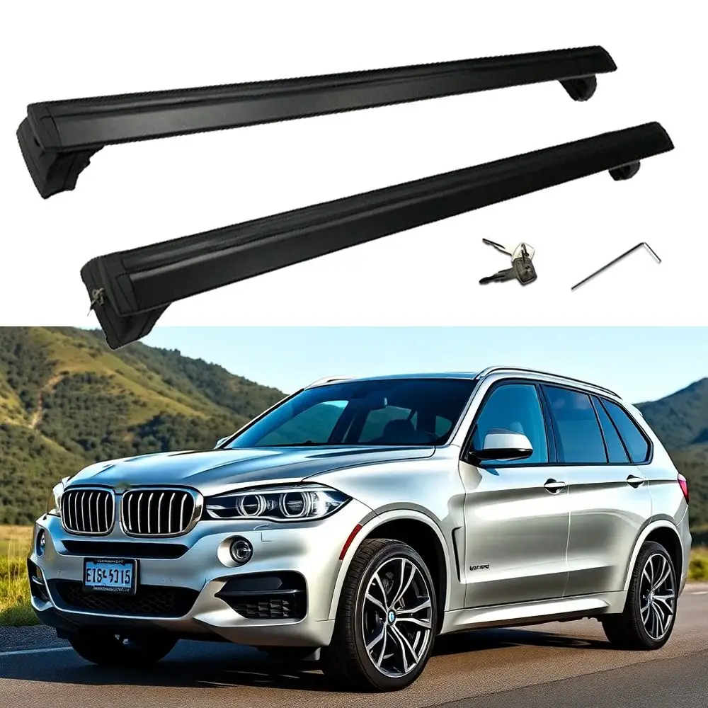2PCS Cross Bar Ajustable Fits For BMW X5 E70 2007-2013 Roof Rail Rack Lockable  Black Cargo Bars