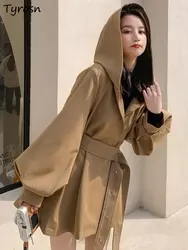 Hooded Trench Women Design All-match Loose Minimalist Pure Retro Tender Korean Style Leisure Fashion Ladies Autumn Elegant New