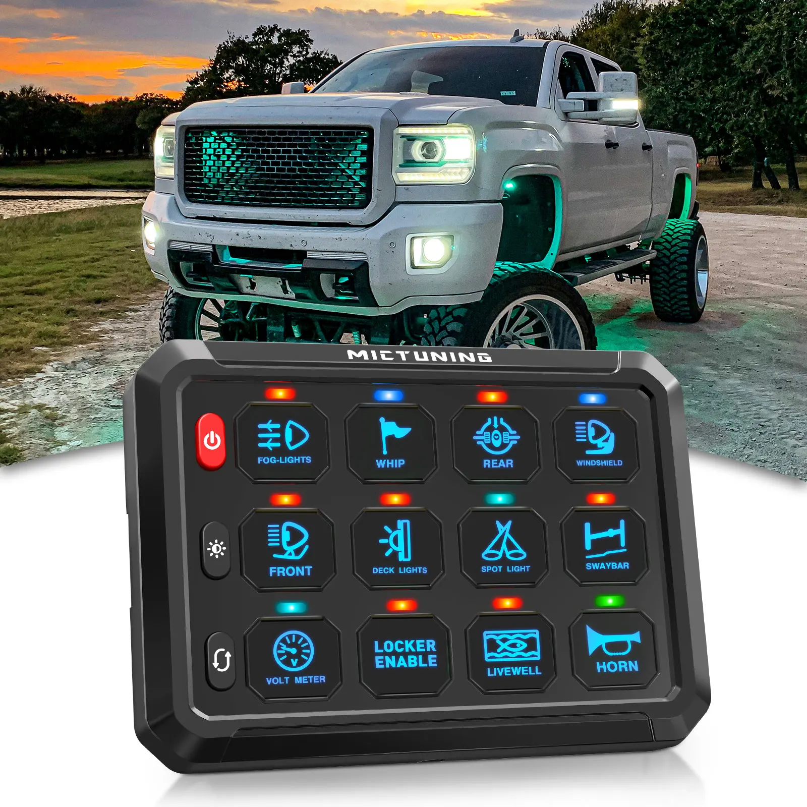 MICTUNING P1B Series Blue 8&12 Gang Switch Panel Toggle Touch On-Off Control Relay Box Color-Coded LED Indicator for Cars Boats