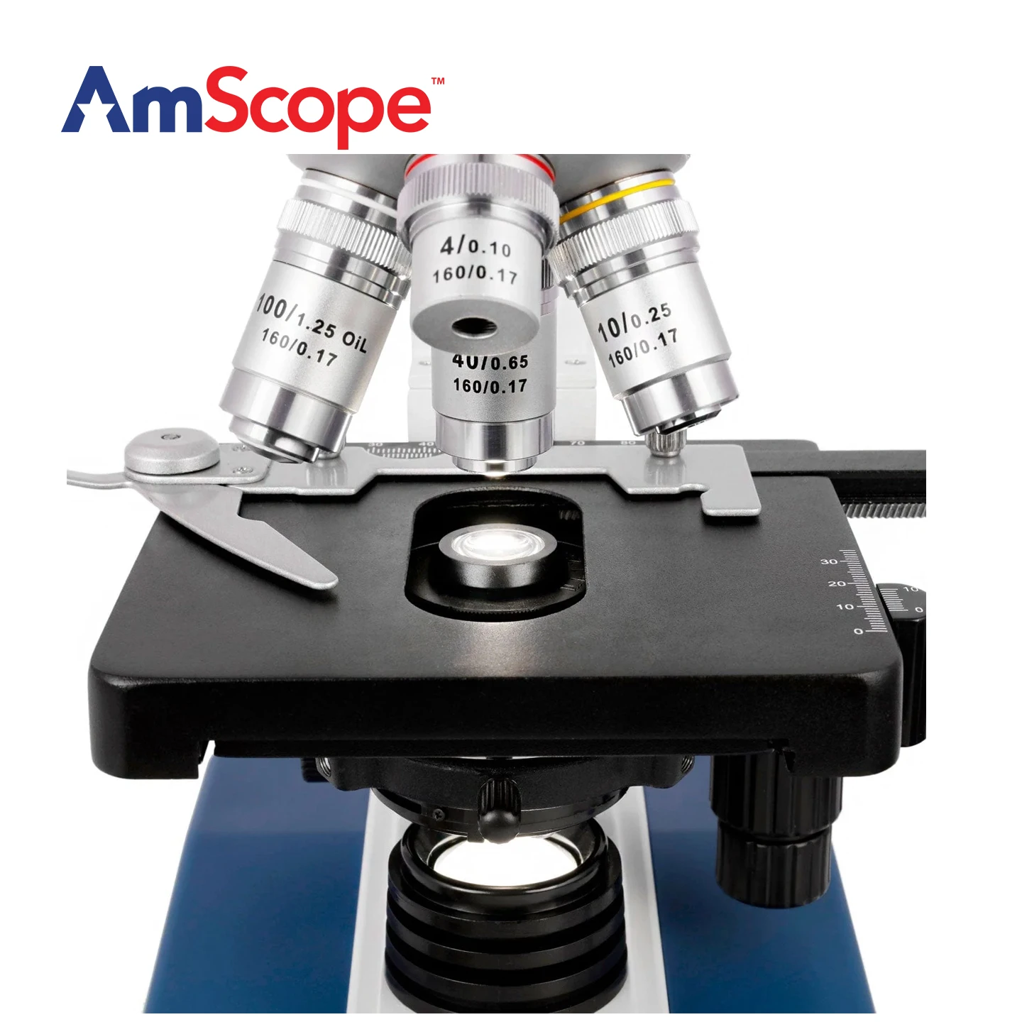 AmScope B120 Series Binocular Compound Microscope with LED, Siedentopf Head and 50 Blank Slides