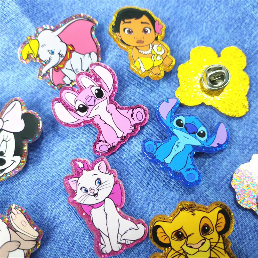 1pcs Stitch Dumbo marie cat moana Minnie Acrylic Lapel Pin Simba Brooches Handmade Epoxy Jewelry Shirt Bag Badge