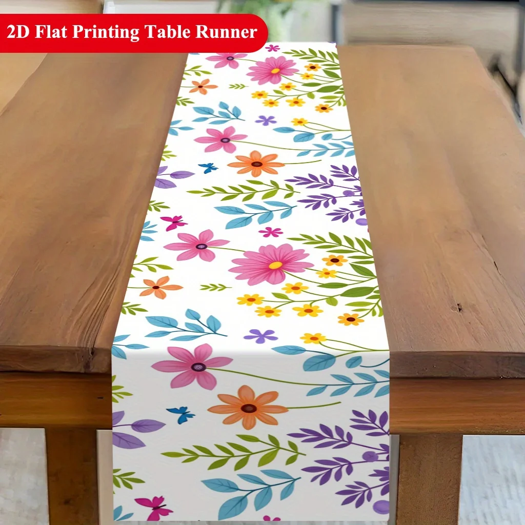 Vibrant Spring Flowers Bloom Table Runner - Colorful Elegant Botanical Motif Decoration for Holiday Kitchen Dining Home Party