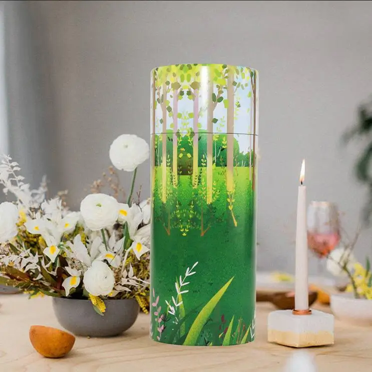 Biodegradable Animal Paw Printed Cremation Pet Urn Dogs Ashes Paper Scattering Tube Ashes Scatter