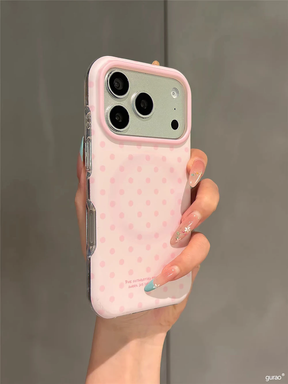 Einfache Rosa Gepunktete Magnetische Stoßfeste Handyhülle für iPhone 17pro 14 15 16 17 ProMax Kabelloses Laden Niedliche Hülle für Magsafe – Detail 3