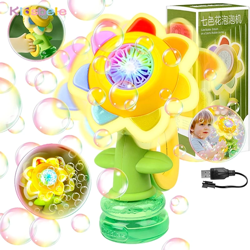 New Swinging Flower Bubble Machine Cartoon Summer Outdoor Toy for Kids & Parties With Lights Rechargeable Shaking Bubble Machine