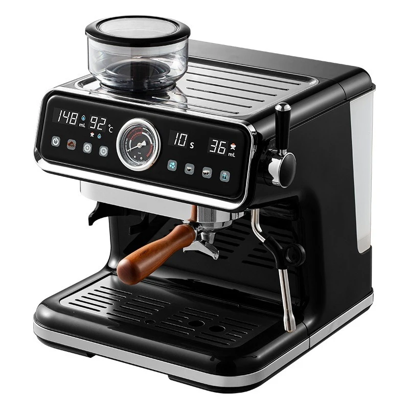 Grinding integrated semi-automatic espresso machine with strap grinding touch screen buttons
