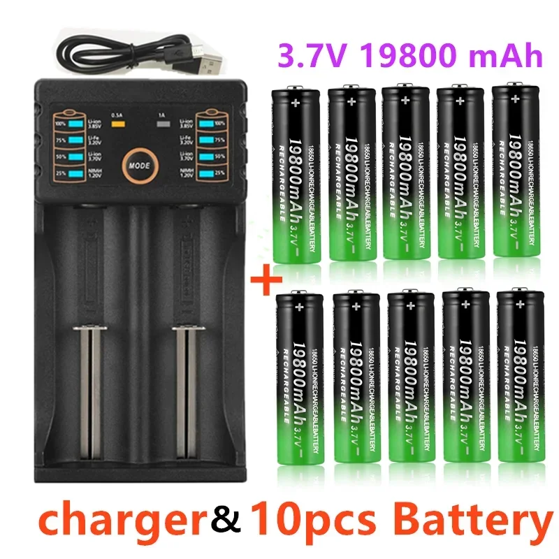 2021 baru 18650 baterai litium 18650 baterai dapat diisi ulang 3.7V 19800Mah untuk senter + pengisi daya USB