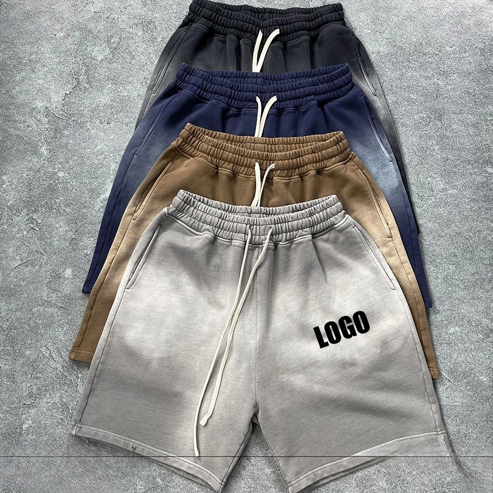 Customized LOGO Men's 2025 New 430G Heavy 100% Cotton Spray Dyeing Old Shorts Street Tide Washing Retro Loose Pants