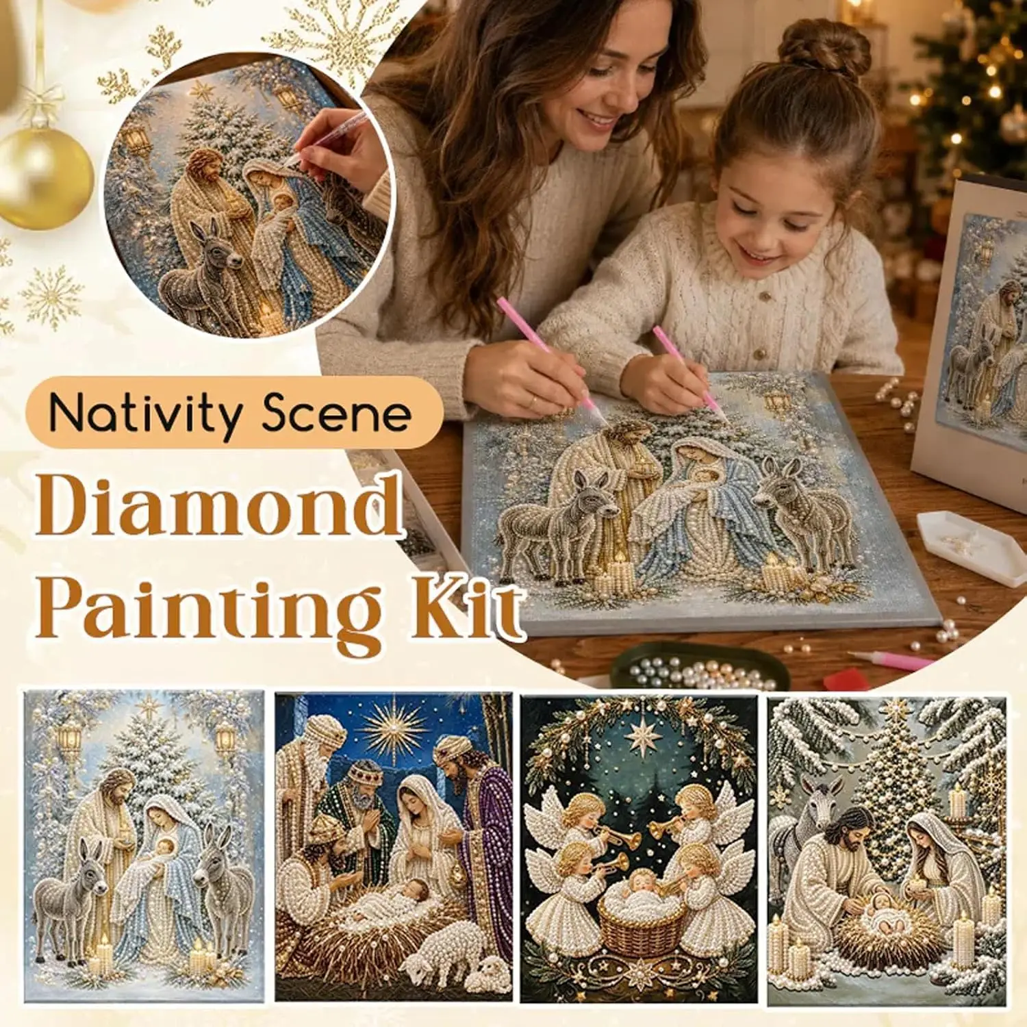 20*20cm Nativity Scene Diamond Painting Kit,5D DIY Jesus Pearl Art Kit for Adults, Jesus Christ & Religious Christmas Wall Decor