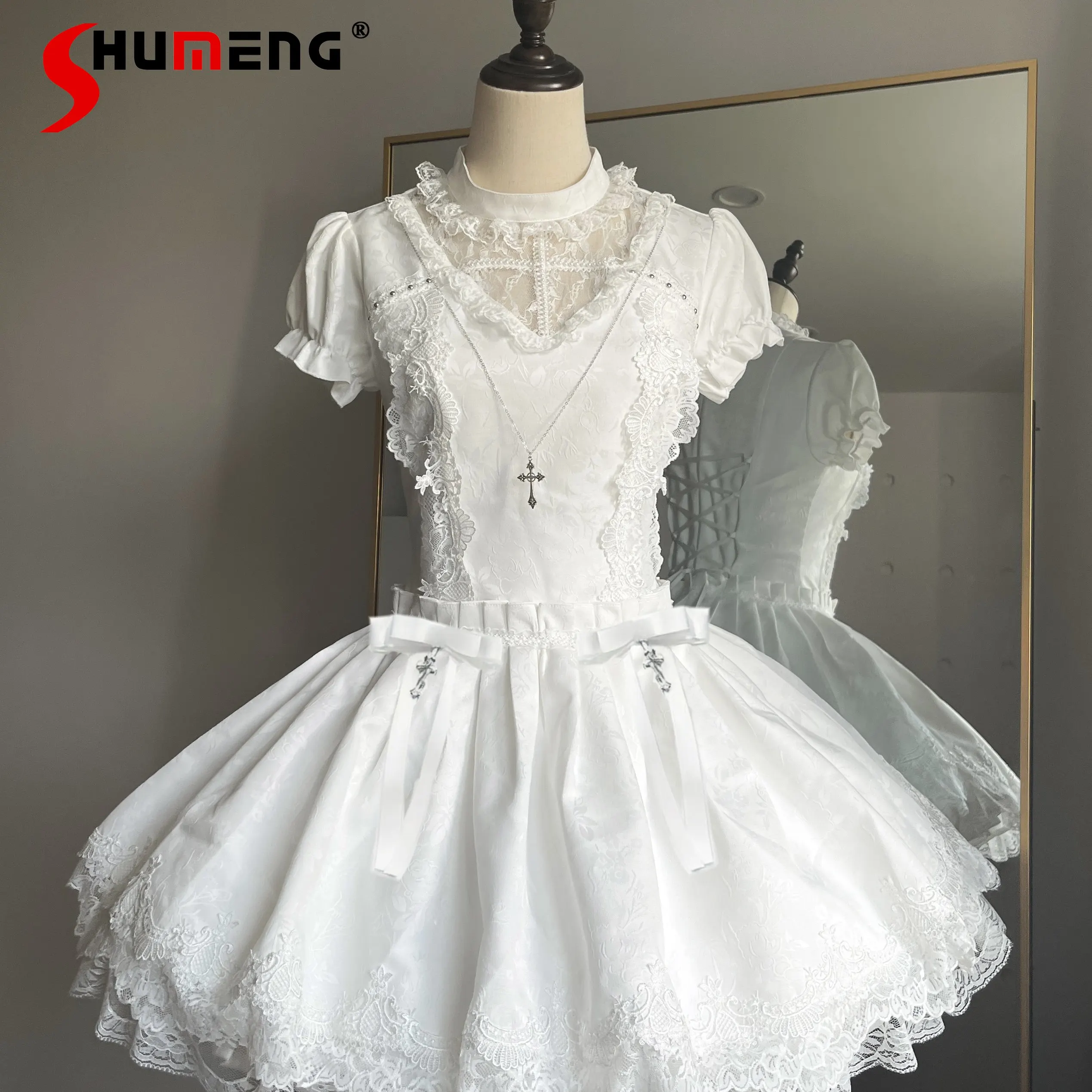 

Gothic White Lolita Dress Op Summer New Cute Girls Japanese Sweet Elegant Short-sleeved Dress Y2k Subculture Dress Clothes Women