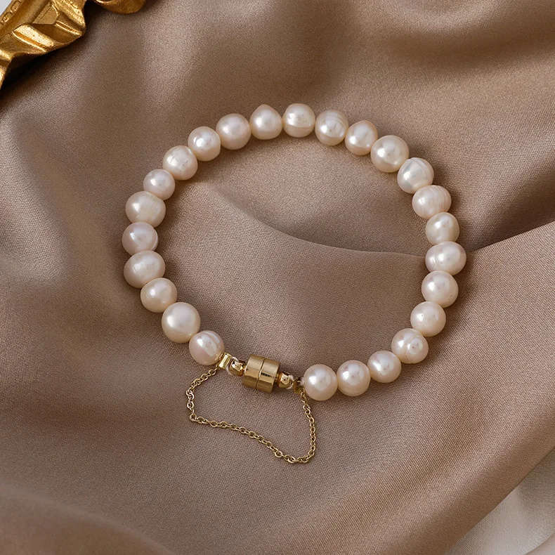 Heißer Verkauf Trendy Magnet Schnalle 14K Gold Gefüllt Natürliche Süßwasser Perle Weiblichen Charme Armband Schmuck Für Frauen Geschenke Kein verblassen – Detail 6