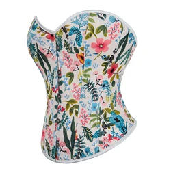 Floral Printed Overbust Corset Bustier Top For Women Gothic Clothing Vintage Feminino Corpete