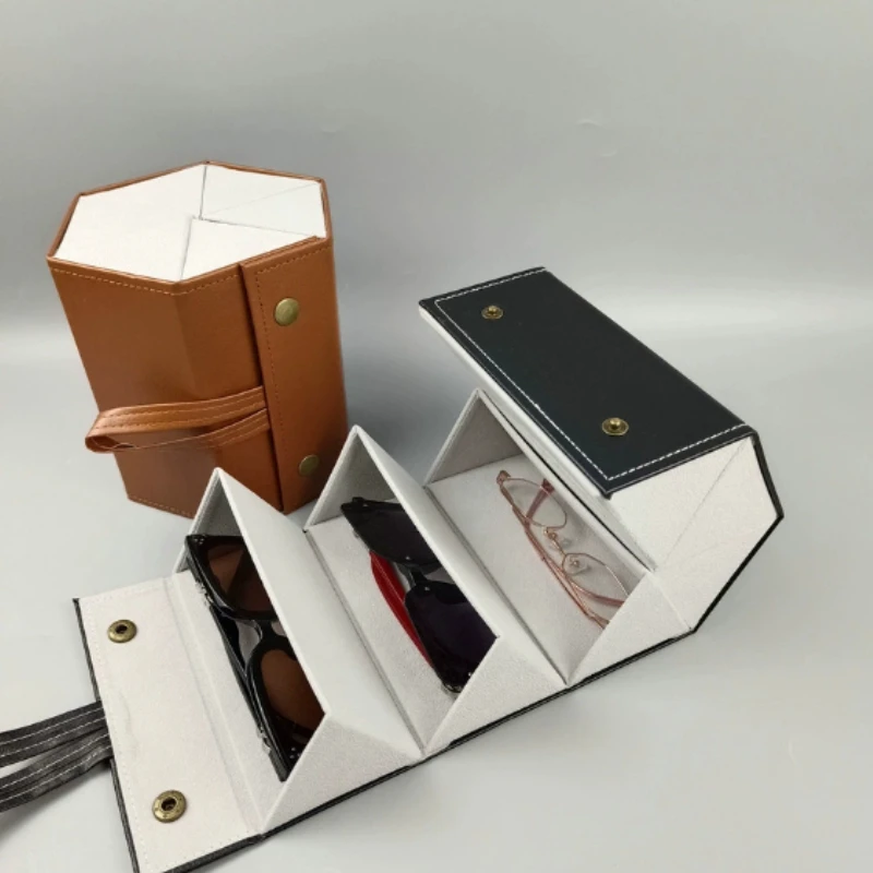 Fashion PU Leather Glasses Organizer Portable Multi-slot Folding Eyeglasses Holder Travel Storage Box Display Sunglasses Case