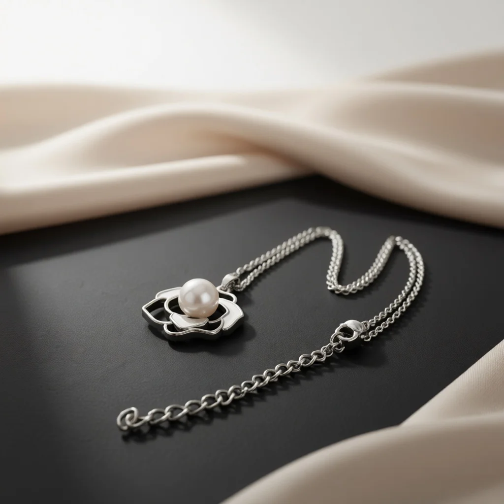 Charming Hollow Camellia Flower Necklace Open‑Work Metal Frame Enamel Petals Central Pearl Delicate Fashion Jewelry  Women