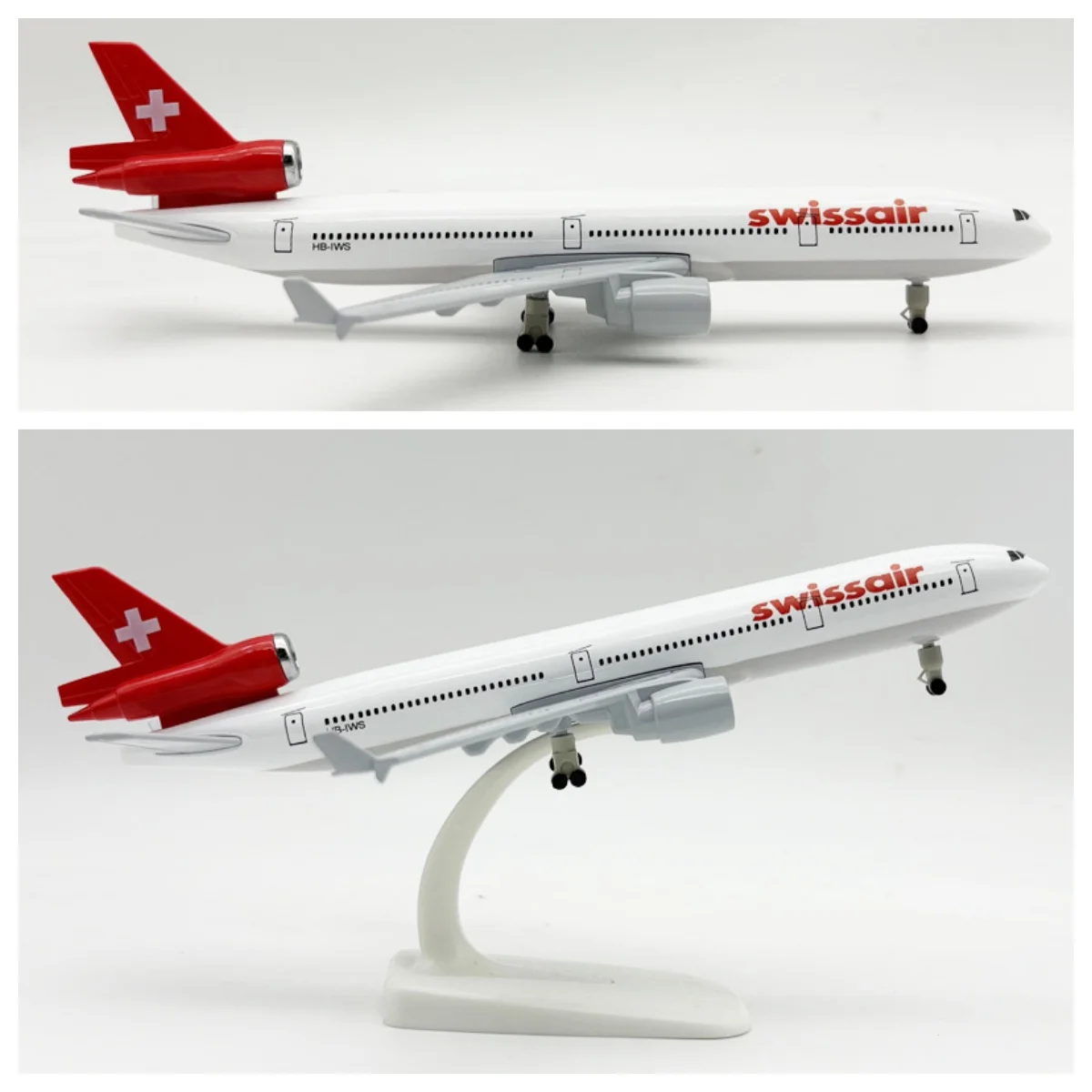 20CM Scale Plane Alloy Swiss Airlines MD-11 Airplane Model Classic Finished Static Collectible Aircraft Ornament Gift Display