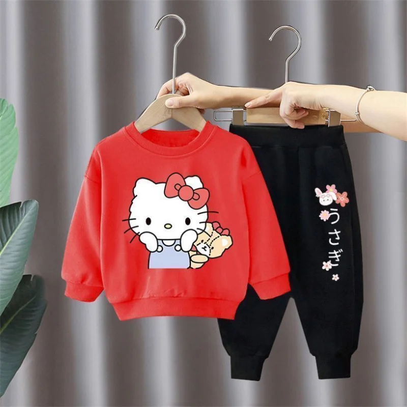 Hello Kitty Printed Kids Tracksuits Spring Autumn Clothing Loose Fashion Cartoon Children Sweatshirt Long Sleeve Suit Boys Set