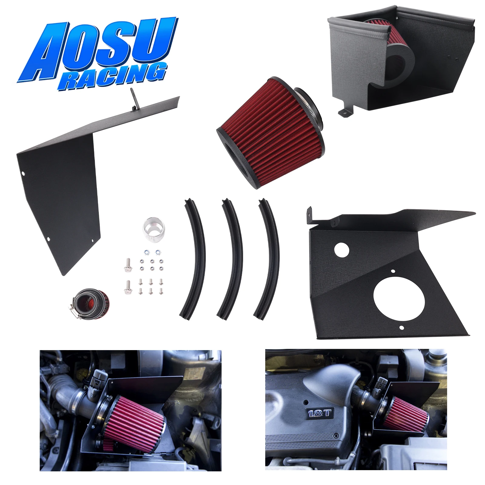 Heat Shield+Filter Cold Air Intake Kit High Flow For AUDI 00-02 TT QUATTRO For VOLKSWAGEN 00-05 Golf/Jetta 1.8T