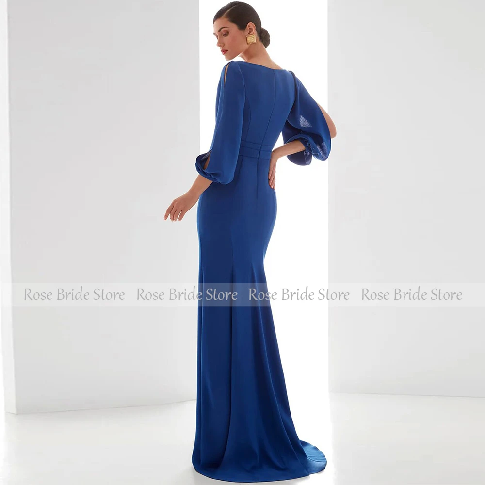 Classic Bespoke Occasion Gown Dark Royal Blue Satin Button Straight V-neck Floor Length Dresses Elegant Party Dresses Woman
