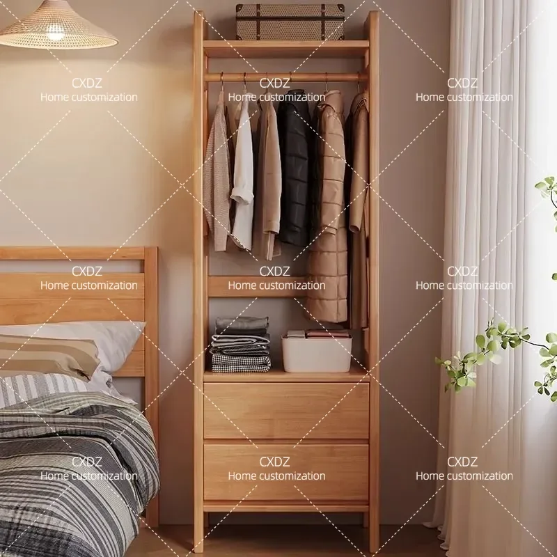 All Solid Wood Floor to Ceiling Coat Rack Multi Functional Simple Household Bedroom Bedside Table Integrated Storage Stand