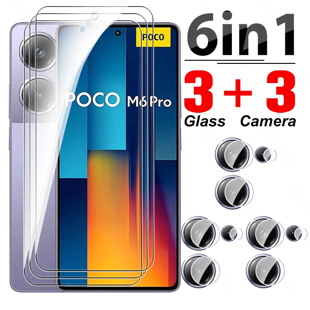 6in1 Tempered Glass Case For Xiaomi Poco M6 Pro 4G Screen Protector PocoM6Pro Poko Pocco Little M6Pro 2024 Lens Protective Films