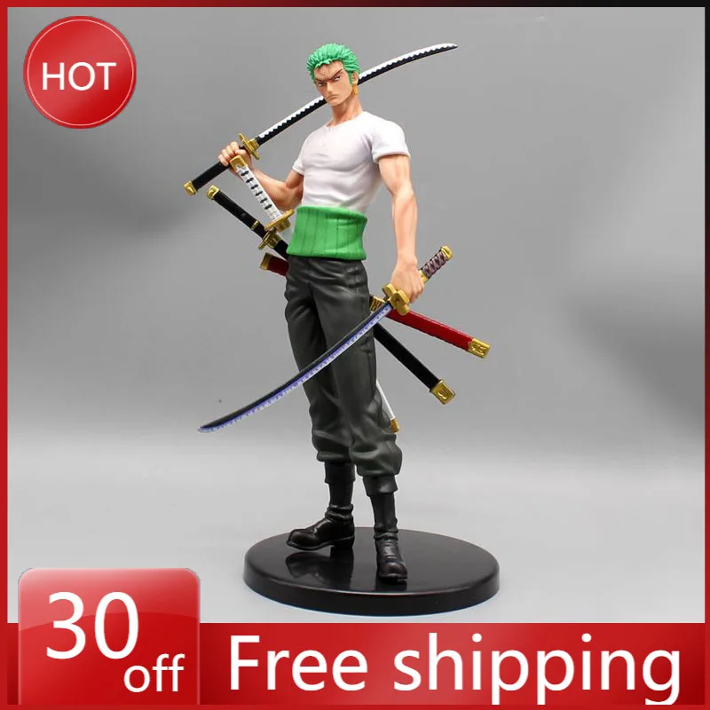 

24.5cm ONE PIECE Roronoa Zoro GK Peripherals Anime Figure Green Bellyband Holding Sword Battle Scene Pvc Hand Model Ornament Toy