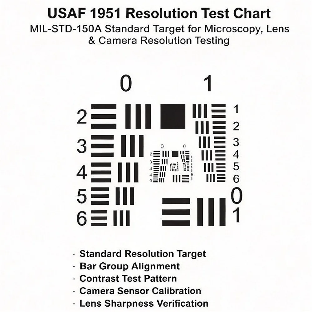 USAF 1951 Resolution Test Chart – MIL-STD-150A Standard Target for Microscopy, Lens & Camera Resolution Testing