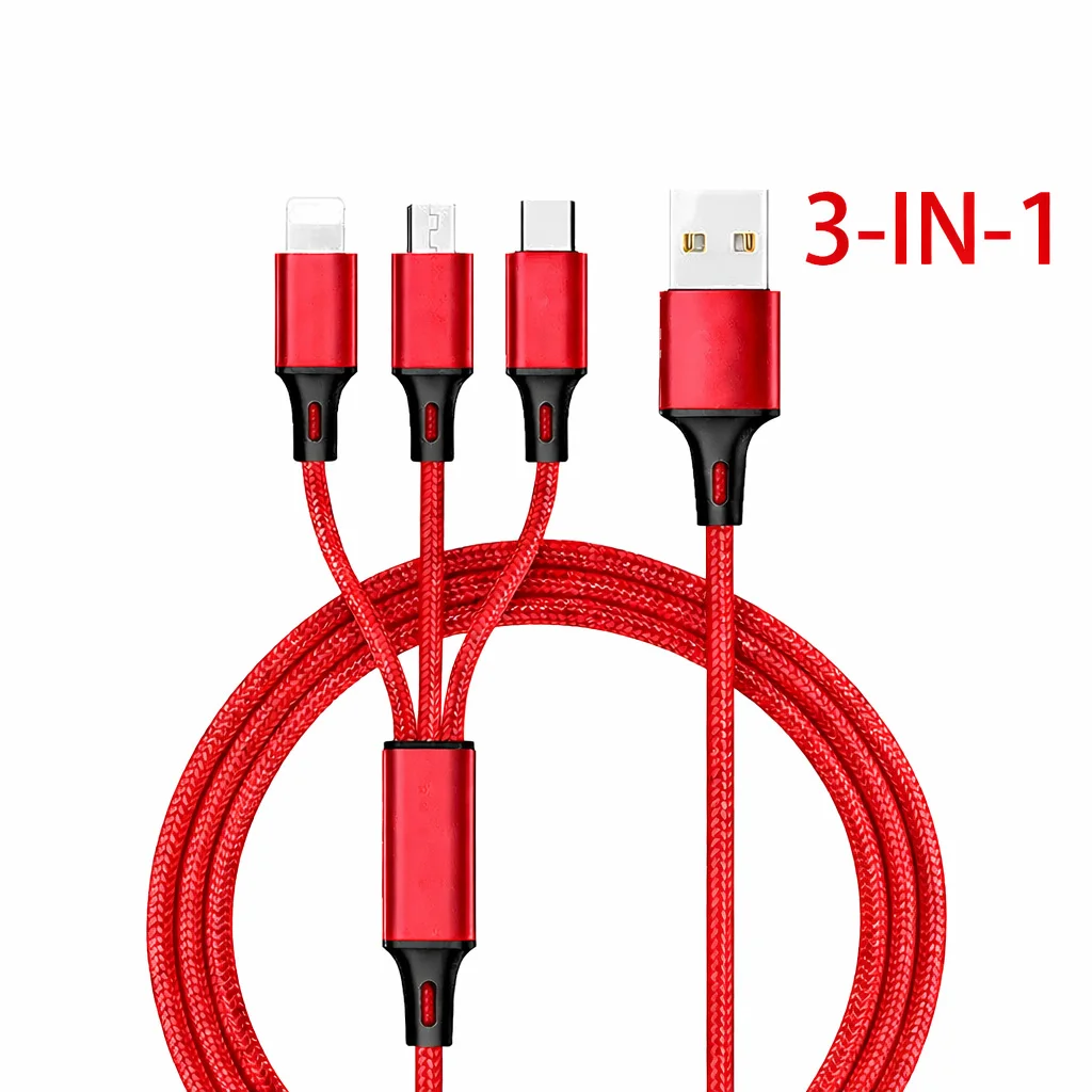 3-in-1 Fast Charging Cable for iPhone, Xiaomi, USB-C, Micro USB, 1.2m Multi-Port USB Charger Cord for Phones, Tablets & Devices