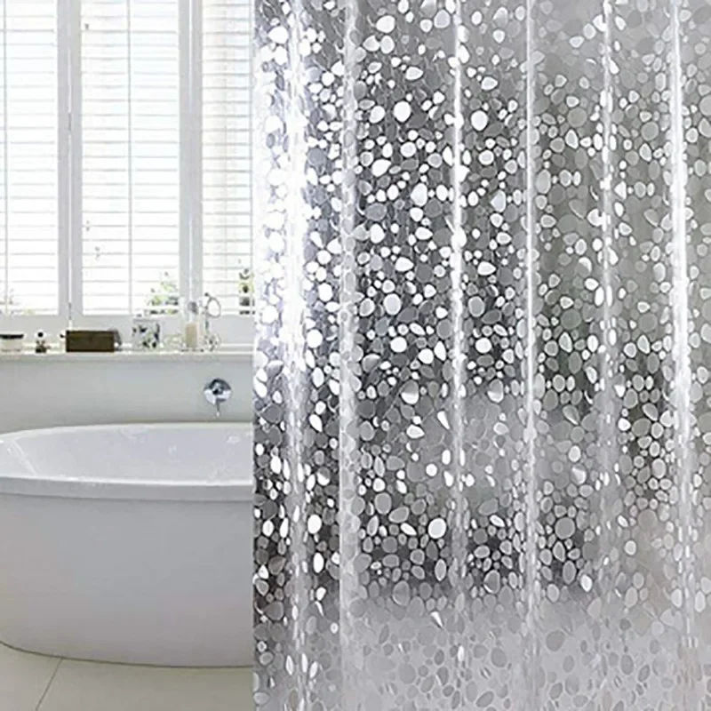 

Thickened Waterproof 3D Transparent EVA Pebble Shower Curtain Bathroom Shower Plastic Partition Curtains