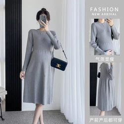 5086# Autumn Winter Fashion Knitted Maternity Sweaters Dress Elegant A Line Loose Clothes for Pregnant Women Pregnancy