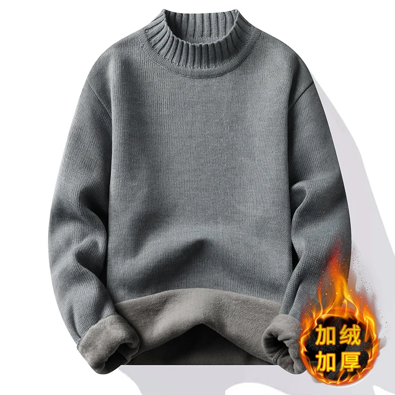 Men\'s Winter Fleece Pullover Knit Sweater Wool Plus Velvet Clothing Thick Warm O-neck Jumpers Fashion Y2K Knitwear