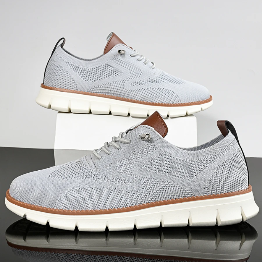 Fashion Gray Men's Summer Sneakers Knit Breathable Lace-up Lightweight Casual Shoes For Men Comfortable Urban Men Flat Sneakers