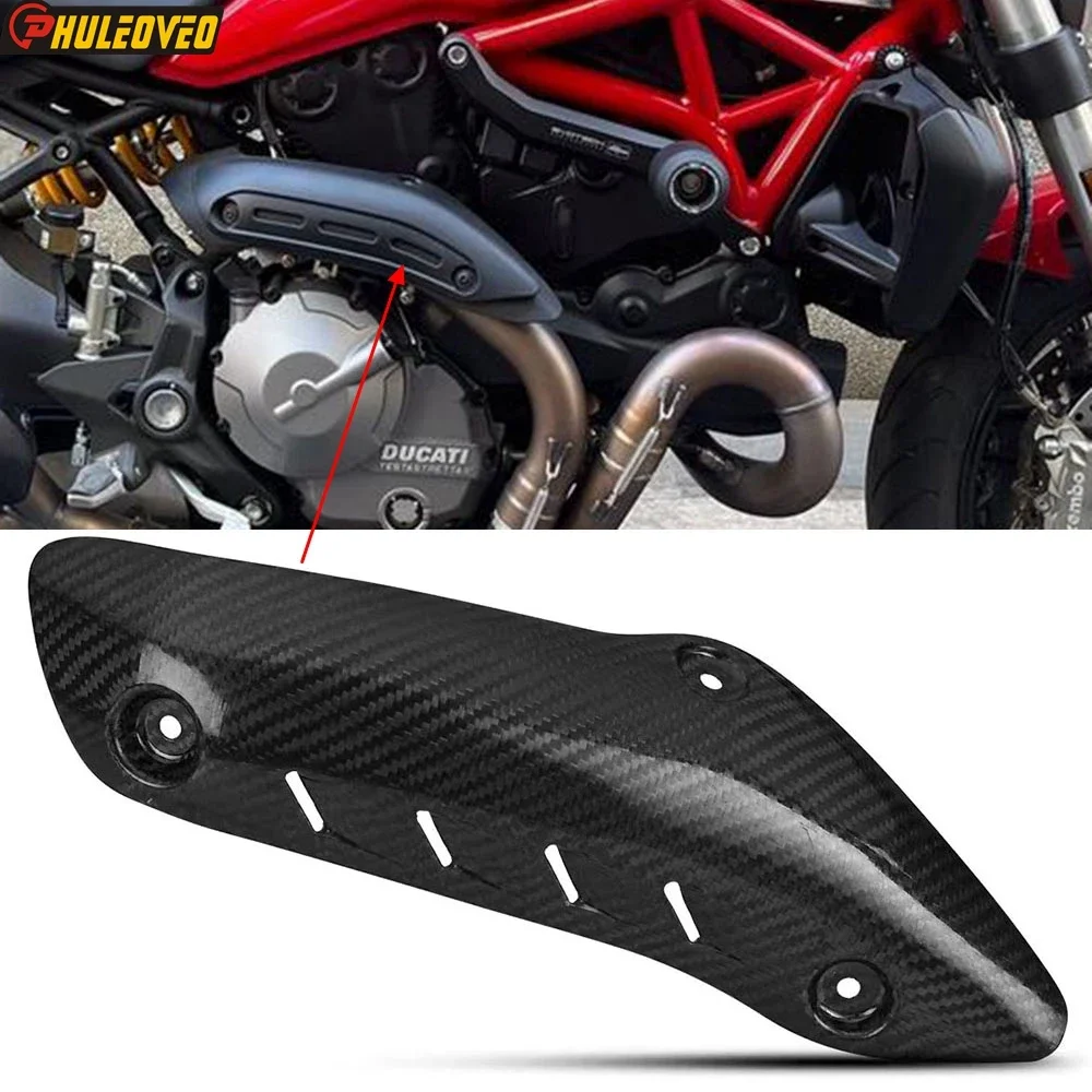 For Ducati Monster 821 2015-2021 1200 1200S 2014-2021 1200R 2016-2019 Motorcycle Exhaust Header Heat Shield Cover Real Carbon