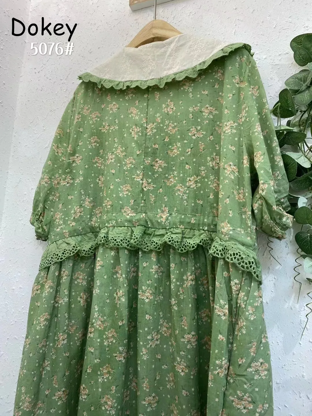 Women's Vintage Embroidery Kawaii Dress Japanese Mori Girl Peter Pan Collar Cotton Linen Loose Dress Lace-up Patchwork Vestidos