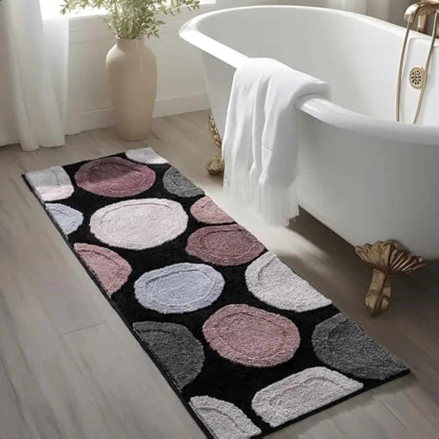 

Bathroom Runner Rug Stone Bath Mat for Bathroom Cobblestone Boho Large Absorbent Bath Rug Non Slip Neutral Carpet Long Rug Runn