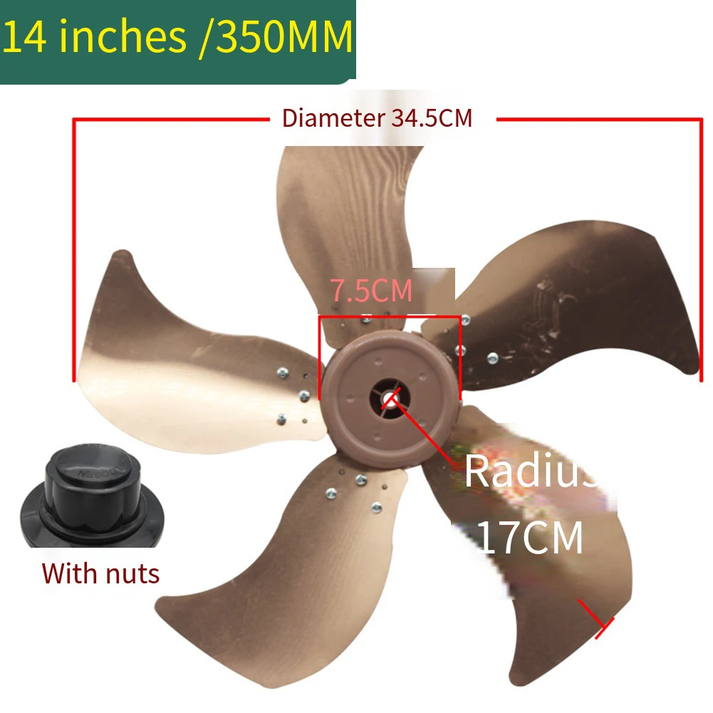 

Алюминиевые 14-дюймовые лопасти электрического вентилятора с пятью лопастями и крышкой гайки, подходящие для бытовой подставки или настольных вентиляторов.