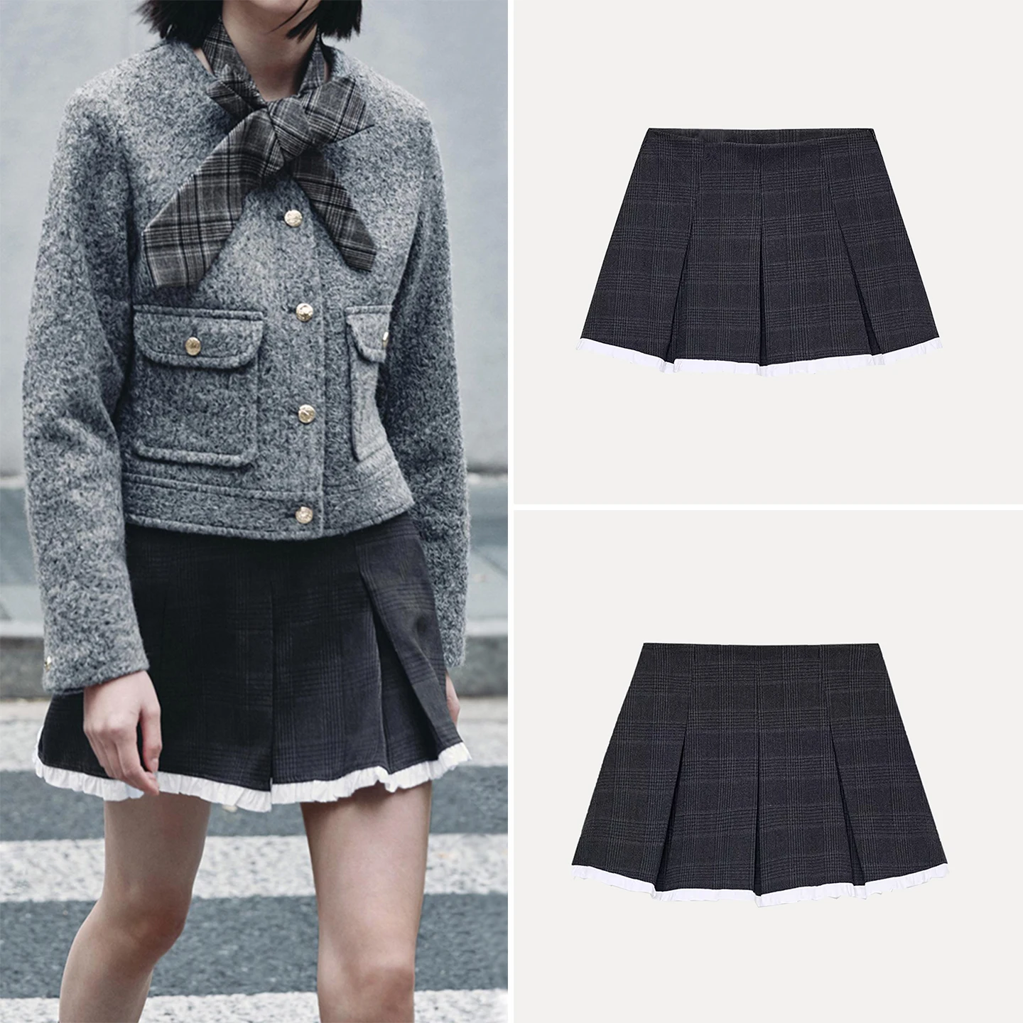 

Плед с высокой талией, широкая плиссированная юбка, брюки, женские модные персональные осенние новые поступления, Z Ele Lady, повседневная одежда