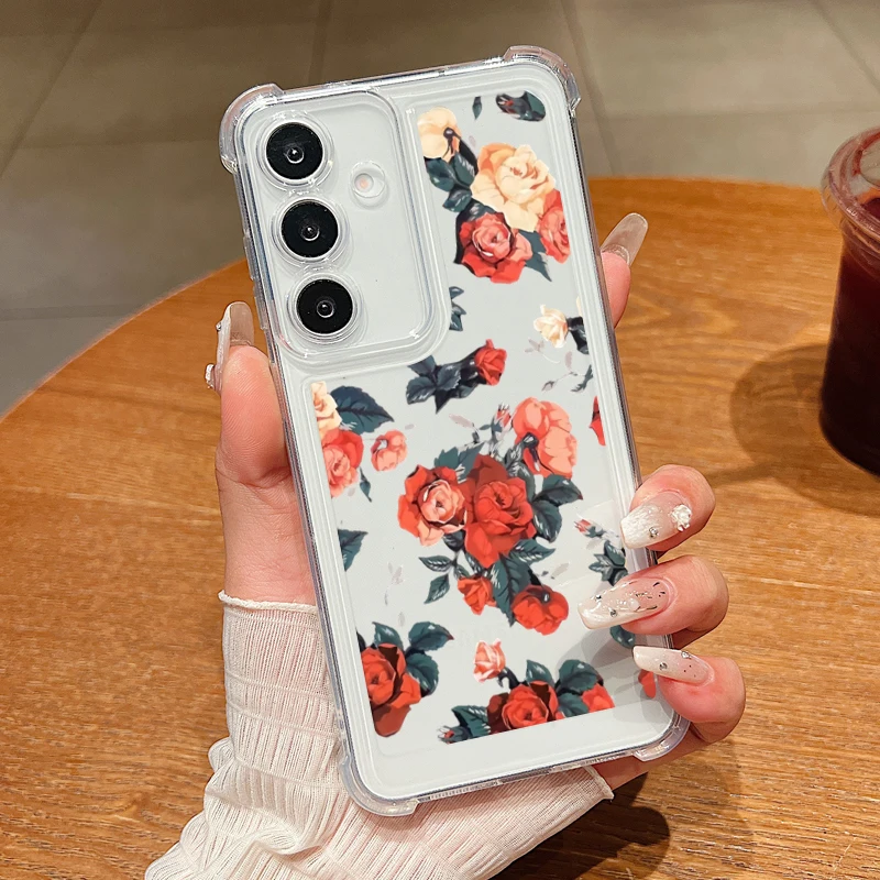 White Flower Phone Case For Samsung Galaxy A36 A56 A16 A55 A54 A15 5G S25 Edge S24 FE S25 S24 S23 Ultra S22 Plus Clear TPU Cover