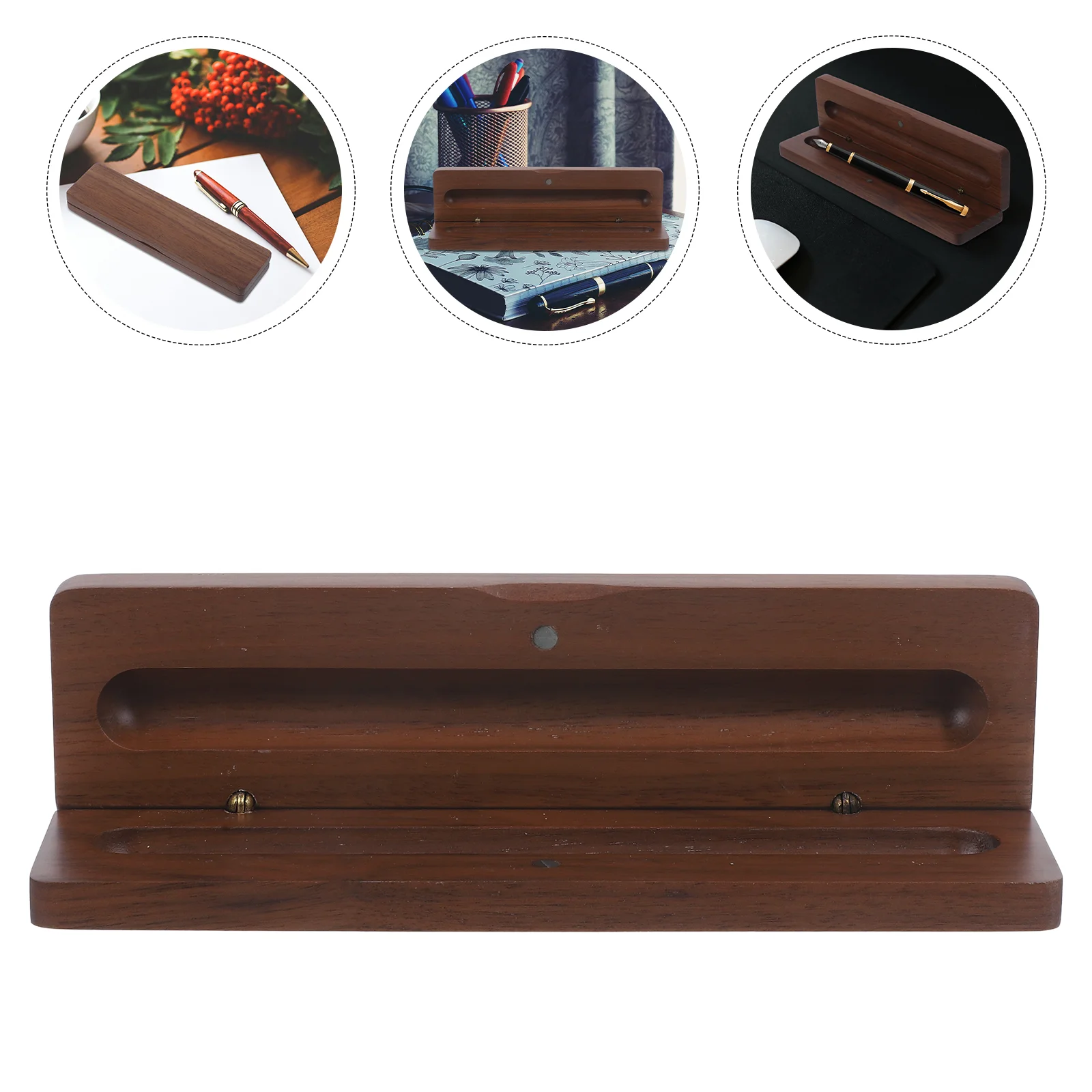 

Fountain Ink Pen Walnut Case Storage Organizer High Quality Wooden Black Office