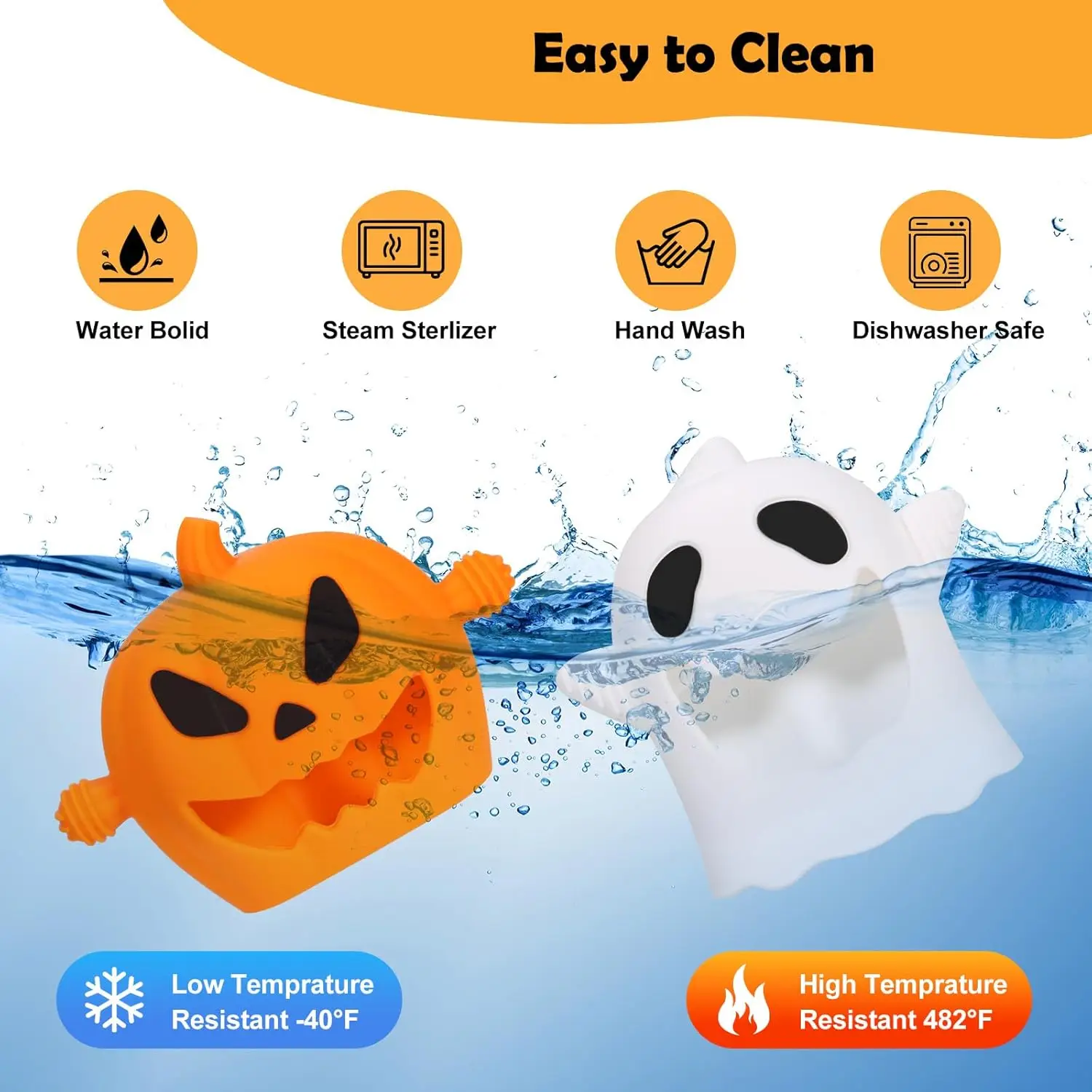 2-Pack Halloween Baby Teething Mittens – Silicone Pumpkin & Ghost Teethers for Infants & Toddlers