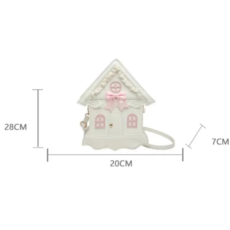Lolita Style House Shaped Zipper Bag Pearl Decor Chain Strap Cute Crossbody Purse Mini Box Handbag Sweet Girl Shoulder Bag