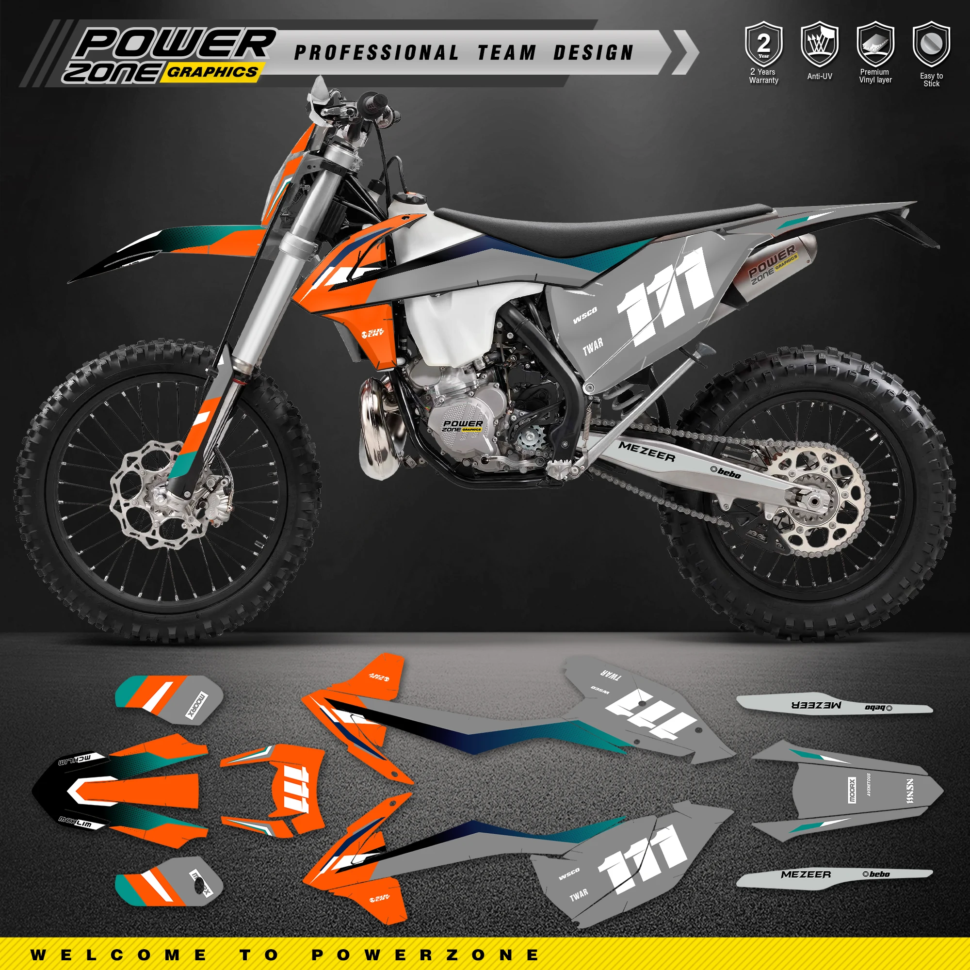PowerZone For KTM SX SXF MX 2016-2018 EXC XCW Enduro 2017-2019 125 to 500cc Custom Graphics Backgrounds Decals Stickers Kit 119