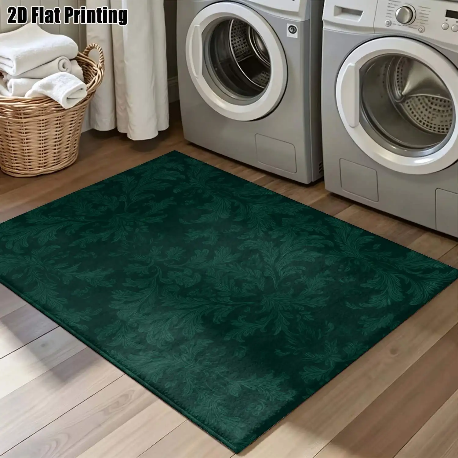 1Pc 2D Printed Carpet: Deep Green Leaf & Branch Pattern, Retro/Modern Minimalist/Bohemian Geometric Striped Style, Home Decor, Multi-Size, Machine Washable, Ideal for Entrance, Dining Room, Foyer, Bedroom, Living Room