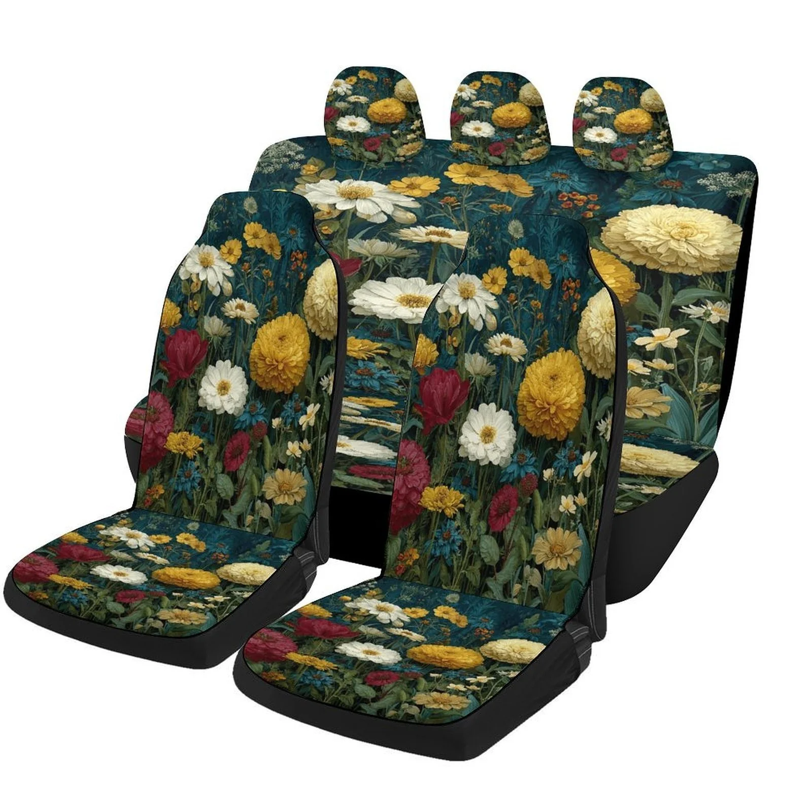 

Floral Garden Car Seat Cover Set - Vibrant Yellow & Floral Design, Durable Polyester, Machine Washable, Fits Most Cars, All-Seas