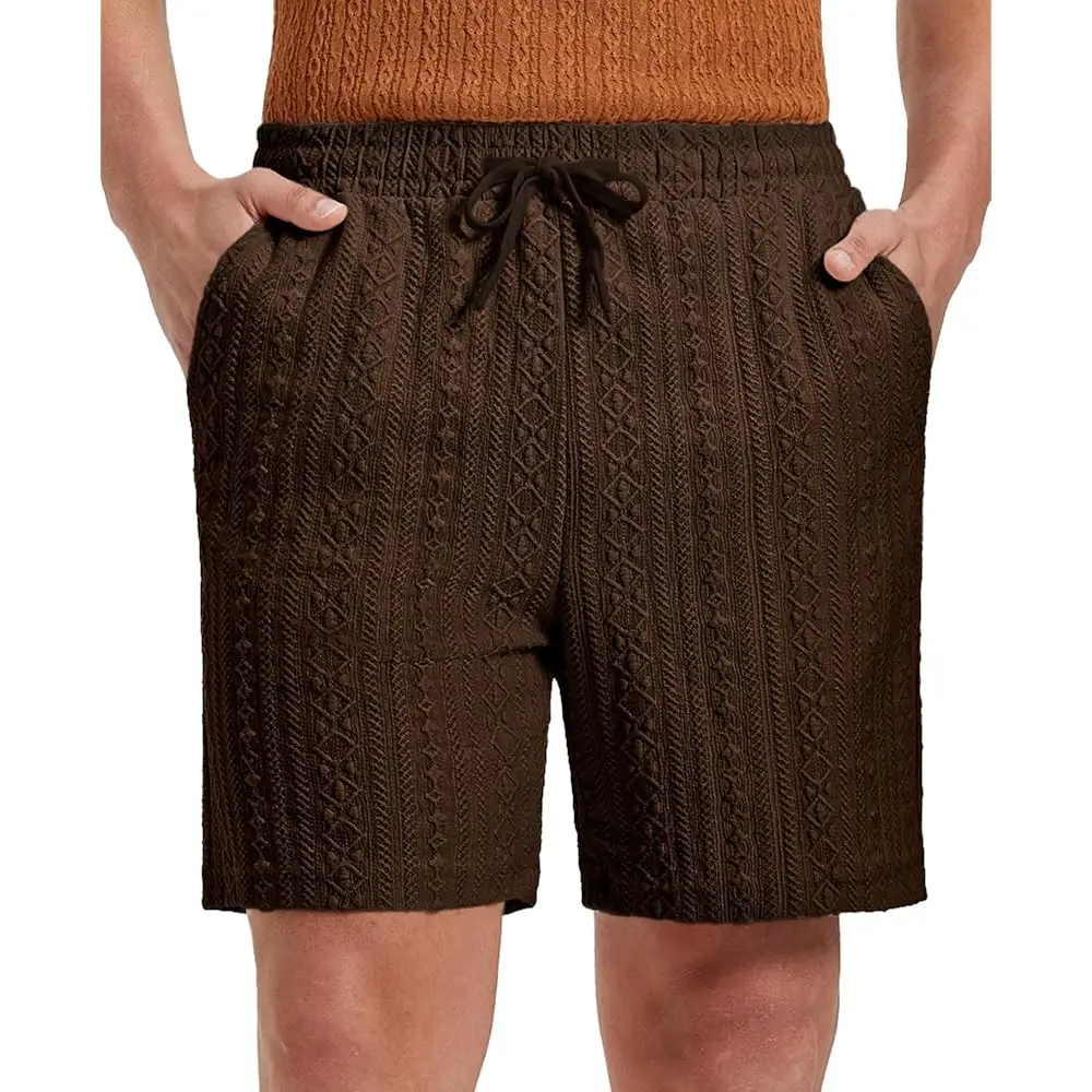 

Mens Textured Shorts 7\ Old Money Casual Elastic Waist Drawstring Beach Vocation Summer Stretch Comfy Short